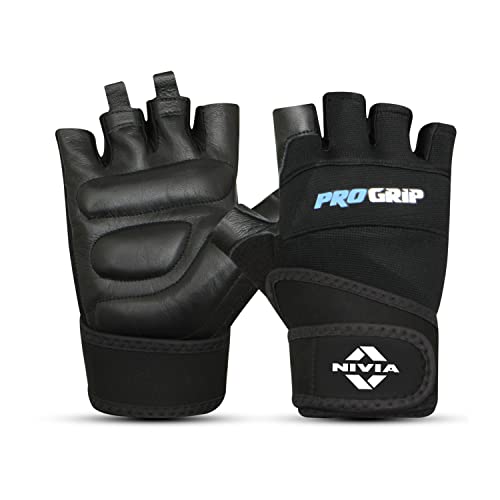 Nivia Pro Grip Genuine Leather Gloves,Gym Gloves for Men and Women Weightlifting Gloves,Stretch Fabric with Neoprene Strap, 1/2 Finger Durable Wight Lifting Gloves – Black(Medium) Nivia Pro Grip Genuine Leather Gloves,Gym Gloves for Men and Women Weightlifting Gloves,Stretch Fabric with Neoprene Strap, 1/2 Finger Durable Wight Lifting Gloves – Black(Medium)