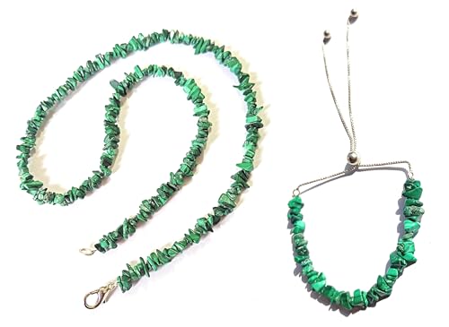 Juego de joyas de malaquita para lucir un collar elegante de plata en el día a día