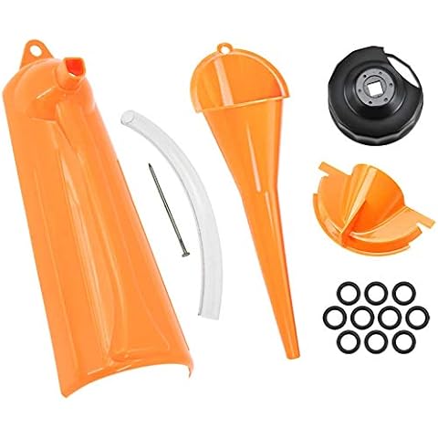 HDBUBALUS Crankcase Fill Funnel Primary Case Oil Fill Oil Filter Funnel Set with Oil Filter Wrench and Primary Drain Plugs Compatible with Harley Orange Cover