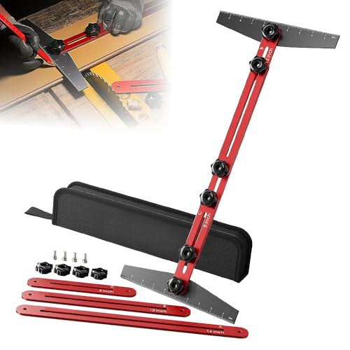 Stair Tread Template Tool, Aluminum Stair Measuring Tool with Stair Gauge Jig for Accurate Step Layout, Adjustable Stair Tread Tool for Riser, Shelf, and Drywall Projects (Red)