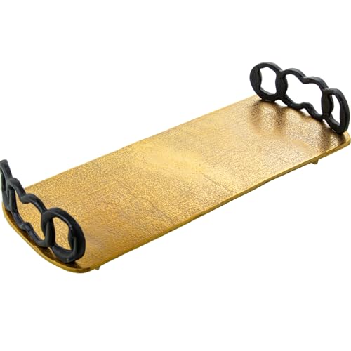 Bandeja rectangular de aluminio dorado con asas negras 43x18x9cm - 8