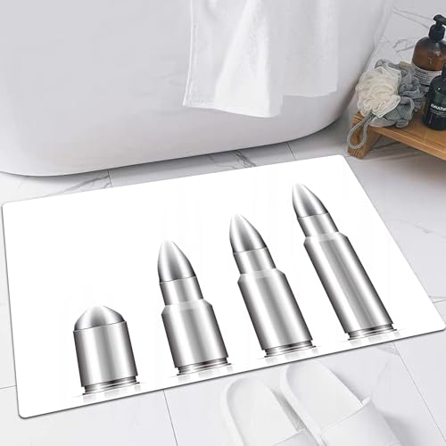 FSDGY Alfombra de Baño Antideslizante,Alfombra Baño Microfibra,Lavable a Máquina,Súper Absorbente,Ultra Suave,Juego de Balas de munición Tar de Plata, pequeñas y Grandes, para Defensa de Arm,60x90 cm