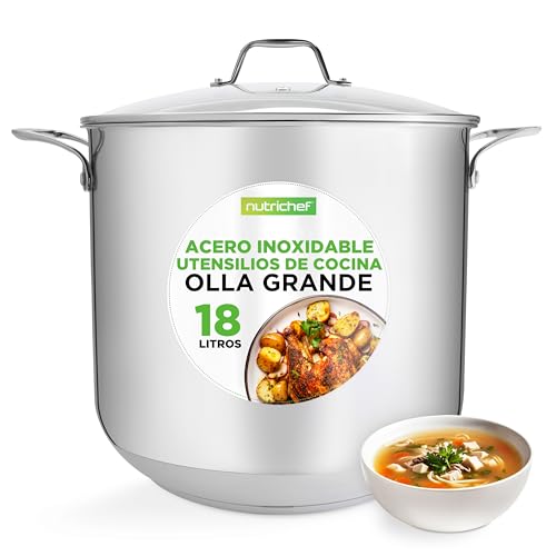 Nutrichef Olla Induccion Grande, 19 Cuartos, Acero Inoxidable 18 8, Induccion, Tapa, Caldo, Estofado