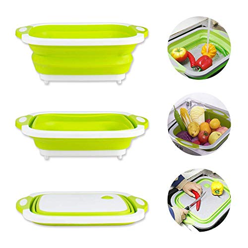 elabo Collapsible Cutting Board with Dish Tub, Space-save Folding Washing Bowl Basket for Camping Picnic BBQ Kitchen