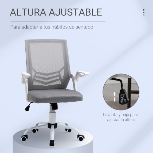 Miniatura 4 de Vinsetto Silla De Oficina Ergonómica Silla De Malla Con Altura Ajustable Reposabrazos Abatible Soporte Lumbar Transpirable Para Adolescentes Adultos 62,5x55x94-104 Cm Gris