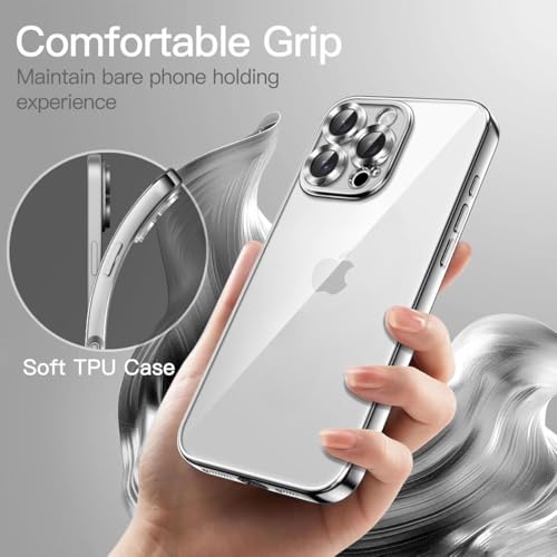 VONZEE Electroplated Transparent Clear Transparent Cover for iPhone 16 Pro, TPU Cover, Full Body & Individual Camera Protection for Each Lens Bumper Cases for Men & Women (Grey) 4 41Lme1zmEHL