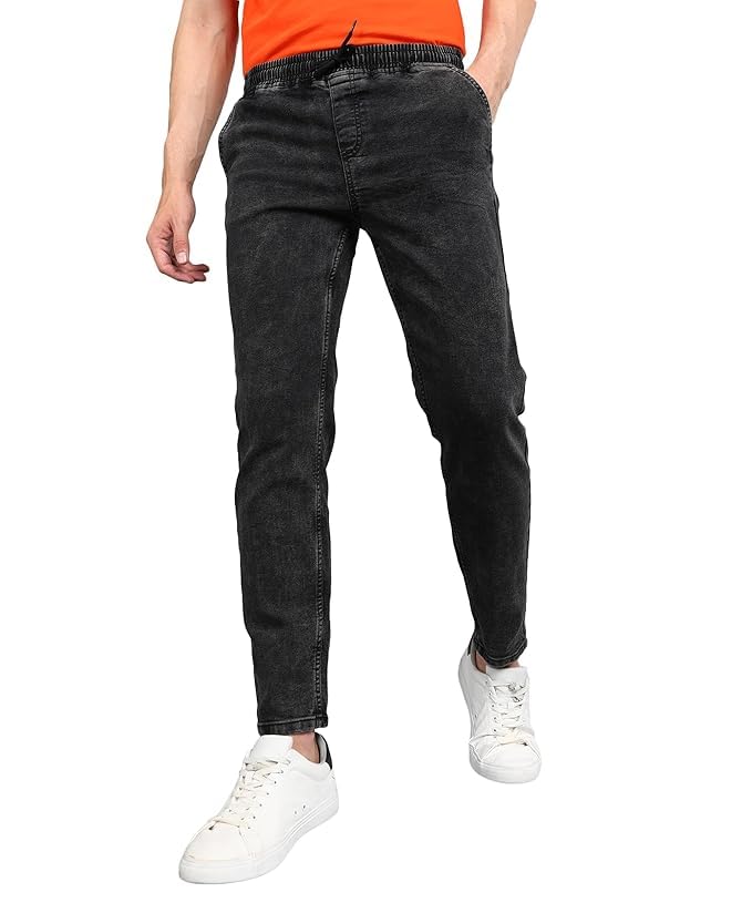 Image of Urbano Fashion Men Mid Rise Regular Fit Washed Jogger Jeans Stretchable