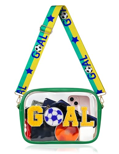 Clear Bag for World Soccer Cup 2026 Stadium Approved Chenille Crossbody Fanny Pack for Stadium Events Concert Travel Game Day Clear Purse with Shoulder Strap Gifts for Women Men (Green-Yellow-Blue)