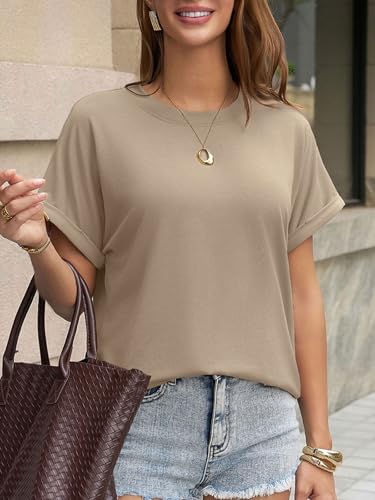 Image of UNCLECAT Women's Short Sleeve T Shirts Trendy Crew Neck Curve Hem Soft Tunic Tops Summer Outfits 2026