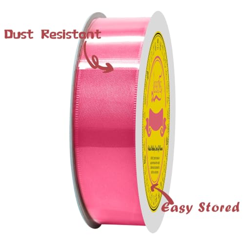 Image of Double Face Hot Pink Satin Ribbon 1 inch X 25 Yards Polyester Hot Pink Ribbon for Gift Wrapping Very Suitable for Weddings Party Hair Bow Invitation Decorations and More