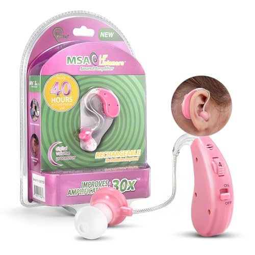 MSA Lil’ Listeners Sound Amplifier for Children | Rechargeable Ear Amplifier | Up to 40 Hours of Continuous Use | Sound Enhancer with Tips & Cleaning Brush - Pink