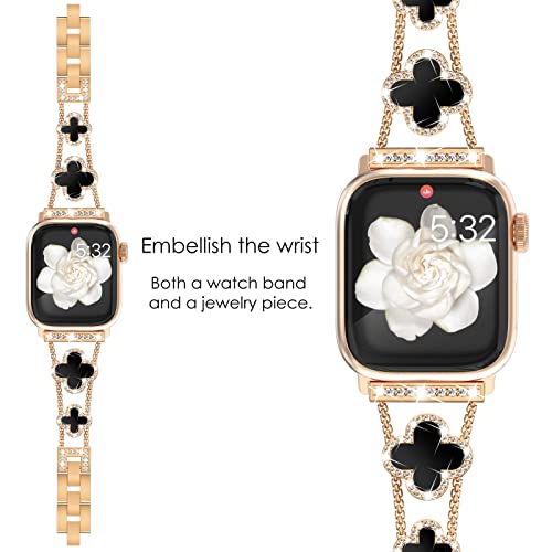 NewWays Metal Strap Compatible for Apple Watch 38mm 40mm 41mm 42mm(Series 11/10),Women Fashion Bling Bracelet Straps Stainless Steel Band for iWatch Series 11/10/9/8/7/6/SE/5/4/3/2/1,Rosegold - Image 4