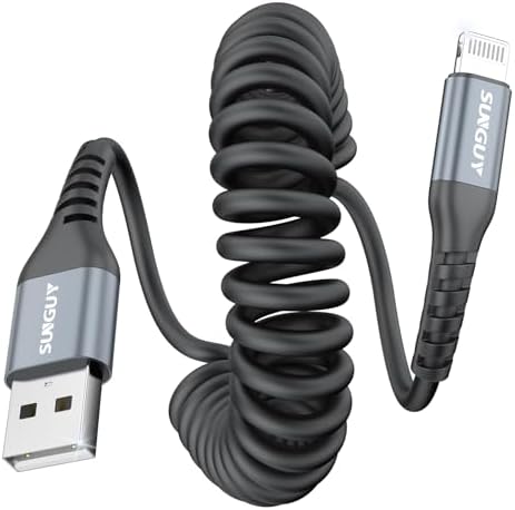 SUNGUY Coiled USB A to Lightning Cable, 2-Pack 4FT【Extendable: 1-2.6FT】 MFi Certified iPhone Charger CarPlay Cable for iPhone 14/13/12/11 Pro Max/XS MAX/XR/XS/iPad/iPod