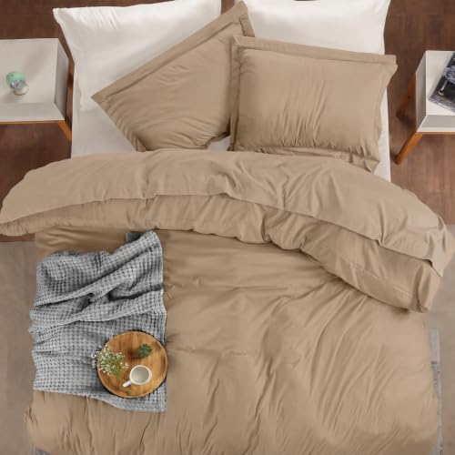 Image of Utopia Bedding Duvet Cover King Size - 3 Piece with Zipper Closure - 1 Comforter Cover 104X90 Inches & 2 Pillow Shams 20X36 Inches (Sand) Comforter Not Included
