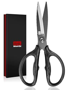 SHAN ZU Küchenschere Robust, Japanische Schere Küche aus 5Cr15MoV Edelstahl, 21 cm Scharfe Haushaltsschere für Geflügel/Kräuter/Hühnchen mit Geschenkbox, Spülmaschinenfeste, Schwarz Titanbeschichtet