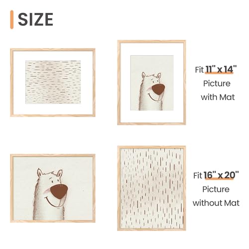 Image of upsimples 16x20 Picture Frame, Display Pictures 11x14 with Mat or 16 x 20 Without, Wall Hanging Poster Frame, Natural Style, 1 Pack