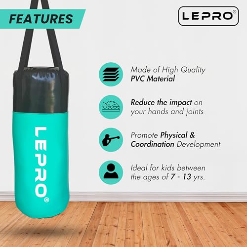 Image of LEPRO Kids Boxing Kit, Kids Punching Bag Set, Hanging Boxing Bag with Boxing Gloves & Headgear, Kids Boxing Set for 2-8 Years for Karate Muay Thai Kick Taekwondo Training (Cyan)
