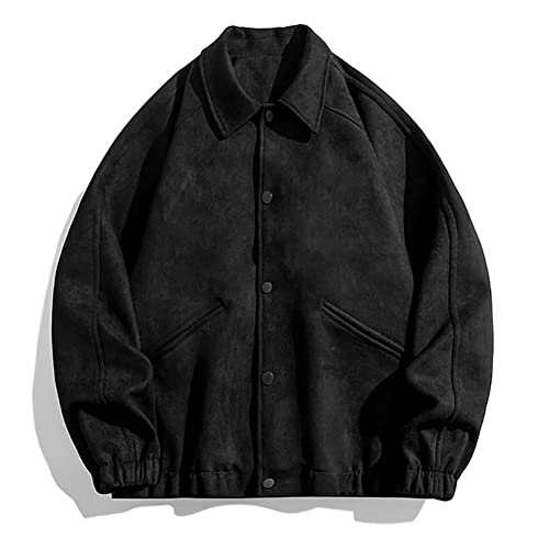 Veste bomber surdimensionnée en daim noir XXL Youllyuu style vintage homme