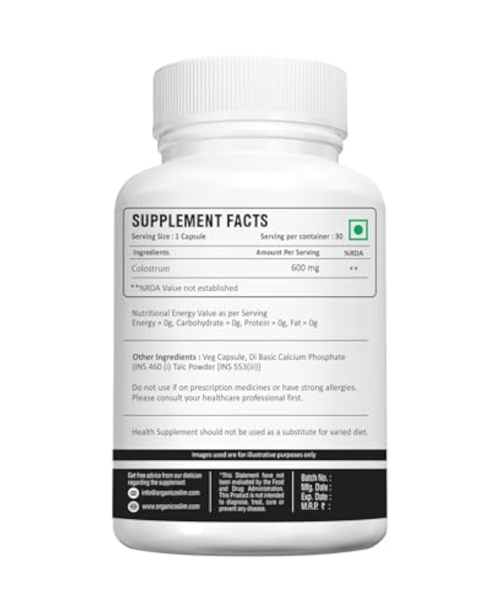 Organicoslim Cow Colostrum - 30 Capsules