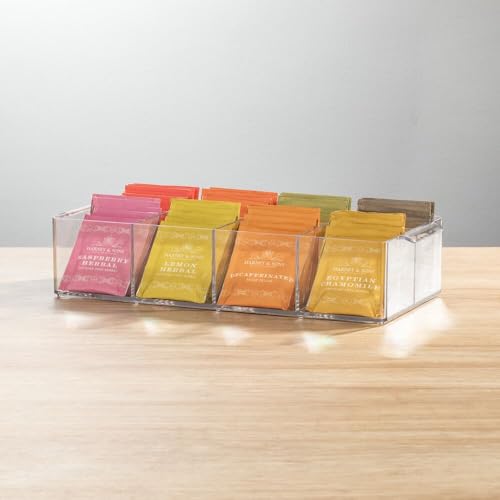 mDesign Plastic Condiment Organizer and Tea Bag Holder - 8-Compartment Kitchen Pantry/Countertop Storage Caddy - Divided Chip, Snack, Oatmeal Packet Holder - Lumiere Collection - 2 Pack, Clear