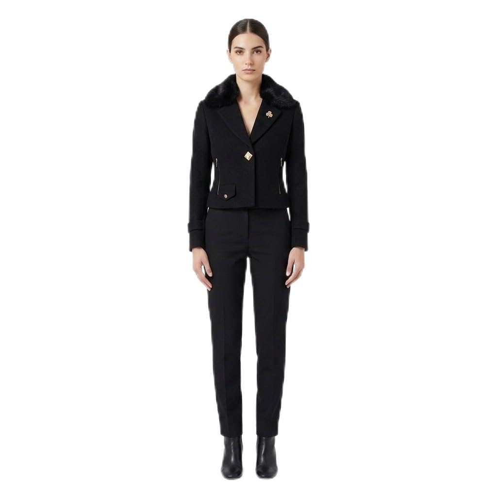 luvy duvy Women's Cropped Blazer with Faux Fur Collar - Tailored Single Button Short Jacket for Office, Business Casual & Formal Wear Black-picture-38