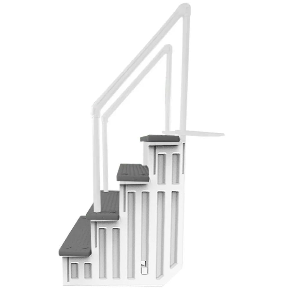 Escalera para piscina blanca con peldaños grises 81 pulg alto miniatura 5