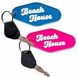 Lemua 2 Pack Beach House Retro Motel Keychains, Key Rings for Vacation Home, Beach Lover Gifts