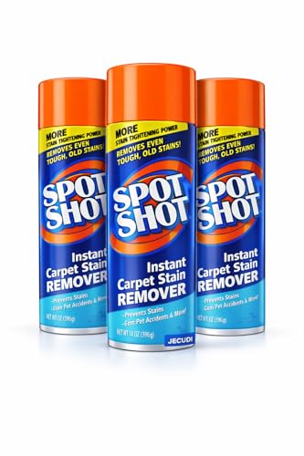 Spot Shot Carpet Stain Remover Spray Powerful Cleaner for Carpet Upholstery & Rugs- Removes Pet Odors Coffee Wine Grease- Foam Aerosol (3 Pk)