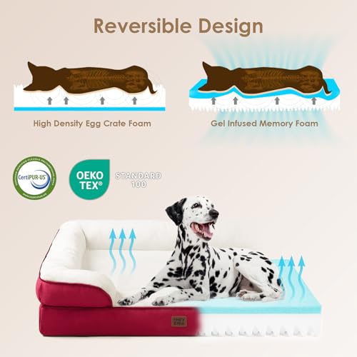 Image of EHEYCIGA Orthopedic Dog Bed for Medium Dogs, Waterproof Memory Foam Medium Dog Beds with Sides, Non-Slip Bottom and Egg-Crate Foam Pet Couch Bed with Washable Removable Cover,Red