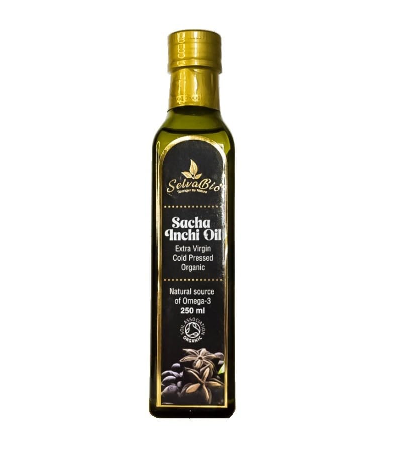 SelvaBio Organic Extra Virgin Sacha Inchi Oil Cold Pressed Single Origin from Colombia High Strength in Omega 3 Certified Organic Vegan and Gluten Free Superfood Oil (250ml)