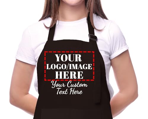 Custom Name Photo Logo Grilling & Cooking Aprons for Women and Men, Personalized Adult Kitchen Apron, Customized Waterproof Polyester Chef Apron, Custom Aprons for Women, Adjustable Bib with 2 Pockets