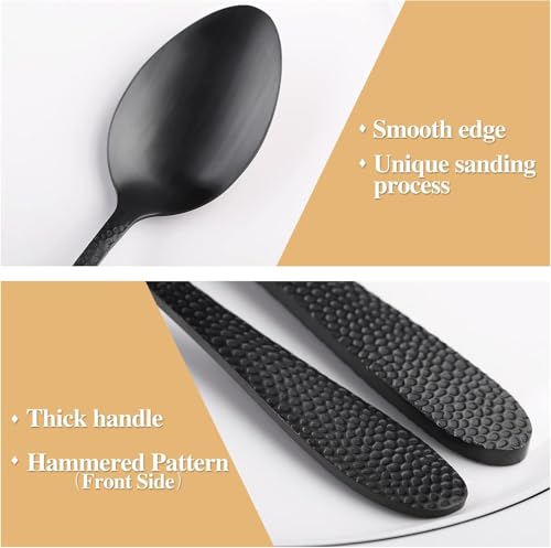 Image of aDai Premium 20 Piece Stainless Steel Cutlery Set | Elegant Hammered Handle Flatware | Includes Spoon Fork Knife Teaspoon | Durable Rust Resistant | Perfect for Gifting (Black)