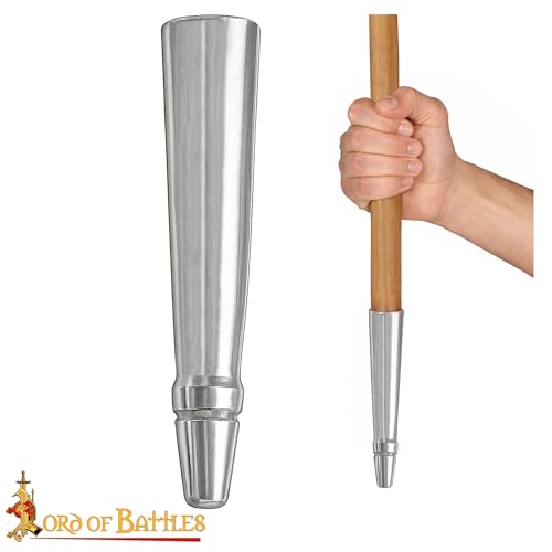 Lord of Battles Medieval Spear Butt Cap Viking Spearpoint Butt Steel Tip for Spears, Poles, & Outdoor Tools (Flat End - 14 cm)