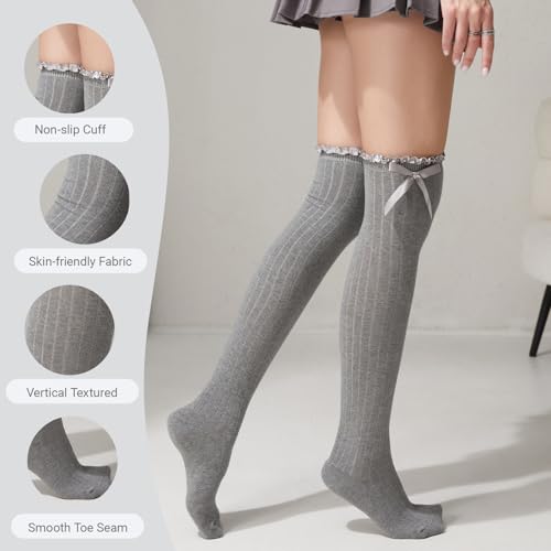 Image of Women's Girls Thigh High Stockings Over the Knee Socks with Satin Bows