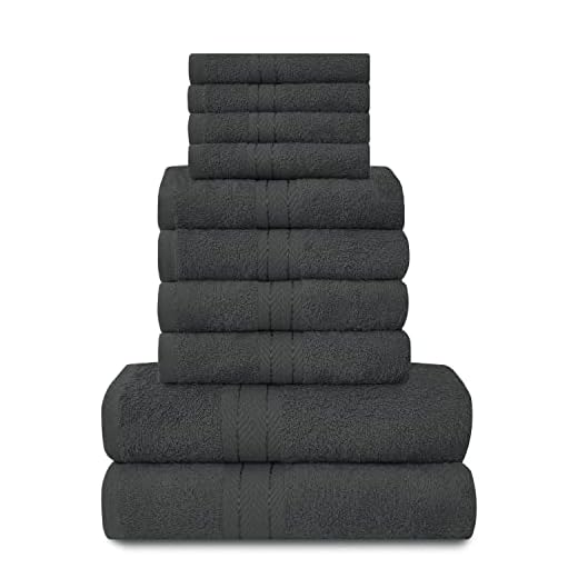 GC GAVENO CAVAILIA Lions Towels Lot de 10 serviettes de bain 100 % coton égyptien 4 visage 4 mains 2 serviettes de bain, de qualité supérieure, très absorbantes, lavables en machine, Charbon, Standard