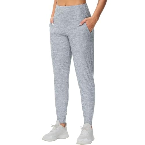 THE GYM PEOPLE Women's Joggers Pants Lightweight Athletic Leggings Tapered Lounge Pants for Workout, Yoga, Running Large Light Grey Heather