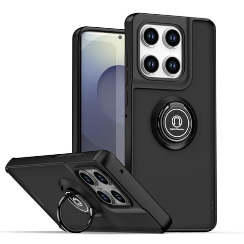 SEAHAI Funda para Motorola Edge 60 Fusion/Edge 60 5G Estuche, Translúcida Escarchado Duro PC Carcasa Antigolpes TPU Bumper Silicona Cubierta con 360° Anillo Soporte de Metal, Negro