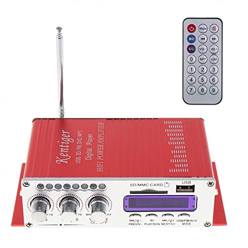 Fasizi 12V Hi-Fi Digital Stereo Audio Amplifier USB SD DVD FM Audio Stereo Radio MP3 Speaker Car Bluetooth Amplifierfor Car Boat Motorcycle -Red