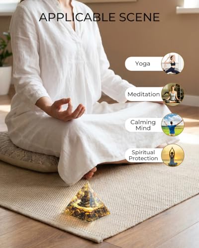 Image of Orgone Pyramid with Healing Crystals - (Buddha, Golden) - Energy Generator for Positive Vibe, Stress Relief & Chakra Reiki Meditation - Pyramid Decor - Spiritual Gift for Success, Wealth & Prosperity
