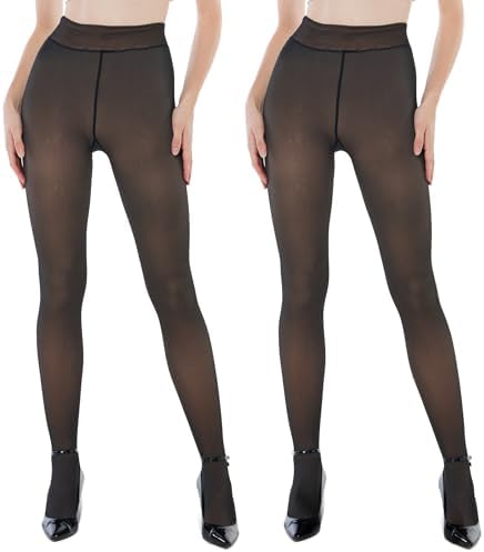 EXQUISLIFE Fleece Lined Tights Sheer Women - Fake Translucent Warm Pantyhose Leggings Sheer Thick Tights, for Winter