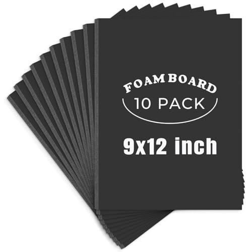 AUEAR, 10 Pack 9x12 Black Foam Boards, Foam Core Poster Board for Display, Mounting, Print, Presentation and Projects, 3/16'' Thick