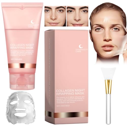 Collagen Maske,Collagen Night Wrapping Mask, Kollagen Maske für das Gesicht, Bio Collagen Face Mask, Peel-Off Maske für strahlende Haut, Tiefenwirksame Gesichtsmaske, Koreanische Hautpflege