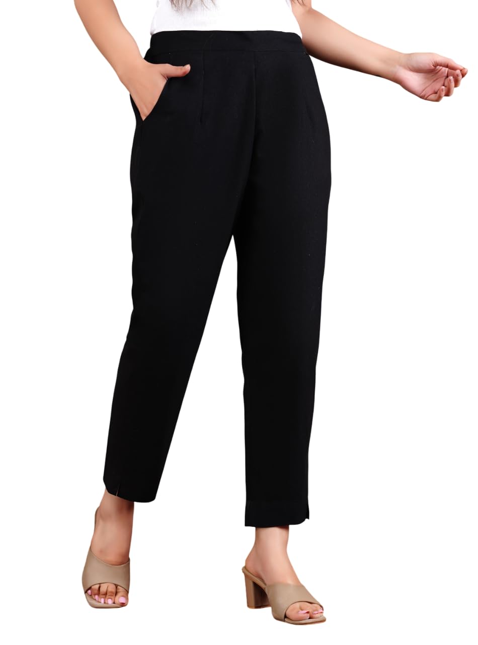 Women's Pure Cotton Regular Fit Trouser Pants with Elastic Waist and Side Pockets for Daily Casual Formal Office Wear-picture-52