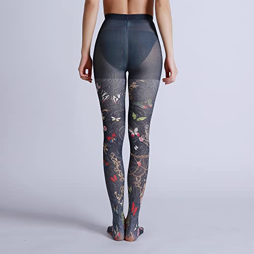 Image of Sahabowi Women Tights, Sheer High Waist Pantyhose, Vintage Control Top Stockings, Siwa opaque print1