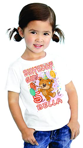 Cute Teddy Bear Girls Personalized Birthday T Shirt Tee Custom Name Age Gift
