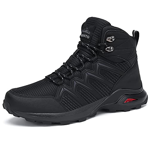 Dannto Men Snow Boots Winter Hiking Shoes Warm Fur Lined Outdoor Ankle Sneakers Trekking Camping A-Black,41,Size 8.5