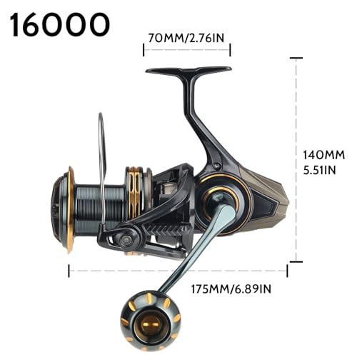 Image of Big Game Surf Spinning Fishing Reel 8000 /12000,20KG Drag Power Backlash-Free Bearings,Metal Reel Seat,Zinc Alloy Gear for Saltwater Inshore and Offshore Fishing