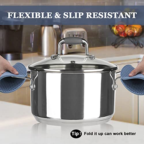 Image of Silicone Trivets for Hot Dishes, Multi-Purpose Pot Holders 4PCS 2 Sizes 7 Inch & 9 Inch, Heat Resistant Non-Slip Silicone Trivet Mats Hot Pads for Kitchen Counter, Trivet for Hot Pots and Pans (Blue)