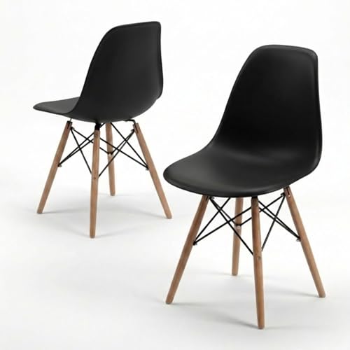DASCK Pack 2 Sillas de Comedor Nórdicas Escandinavas, Patas de Haya Natural, Polipropileno Ergonómico, Carga Máx. 120 kg (Negro)