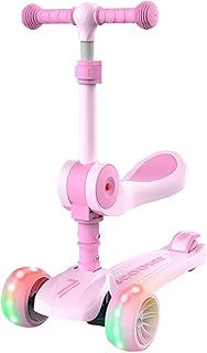 WHOJS Wheel Scooter Folding Kick Scooter for Kids Height Adjustable Lean to Steer Flashing PU Wheels 4 Wheel Kick Scooters Best Gifts for Girls Boys Age 3-12 Year Old Lightweight Construct(Color:Pink)